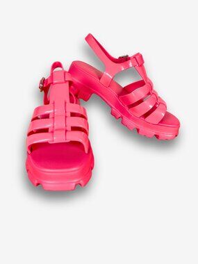 Zaxy Power Fisherman Jelly Sandals Neon Pink Chunky Platform Vegan Size 9